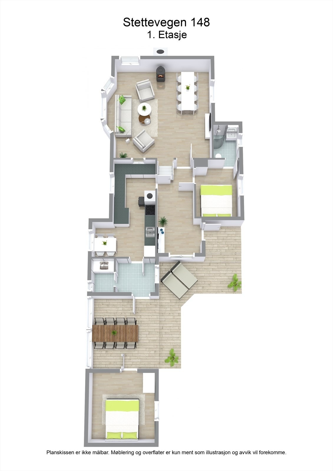 3 D plantegning i 1. etasje fritidsbolig Galleribilde