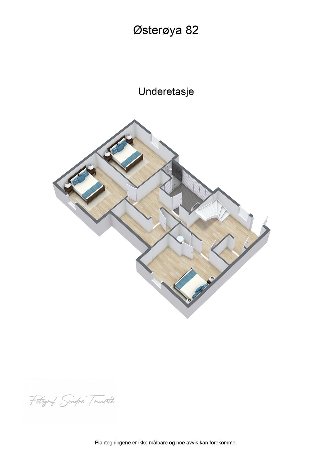 Planløsning underetg.: to soverom, stue, bad - rommene i underetg. er ikke søkt godkjent hos kommunen og er ikke godkjent for varig opphold/beboelse. Galleribilde