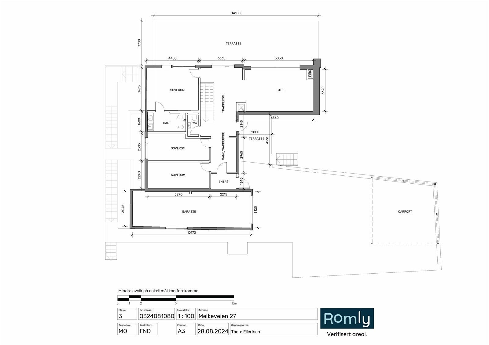 Plantegning Melkeveien 27 - 3. etasje. Galleribilde