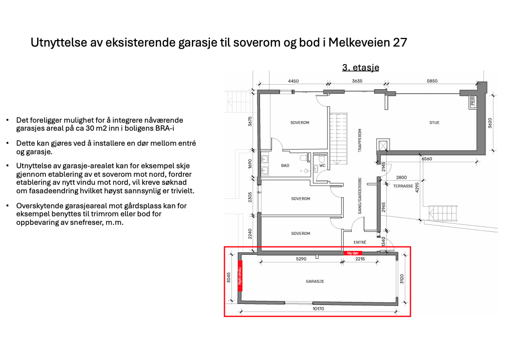 Eksempel på integrasjon av garasje i BRA-i. Galleribilde