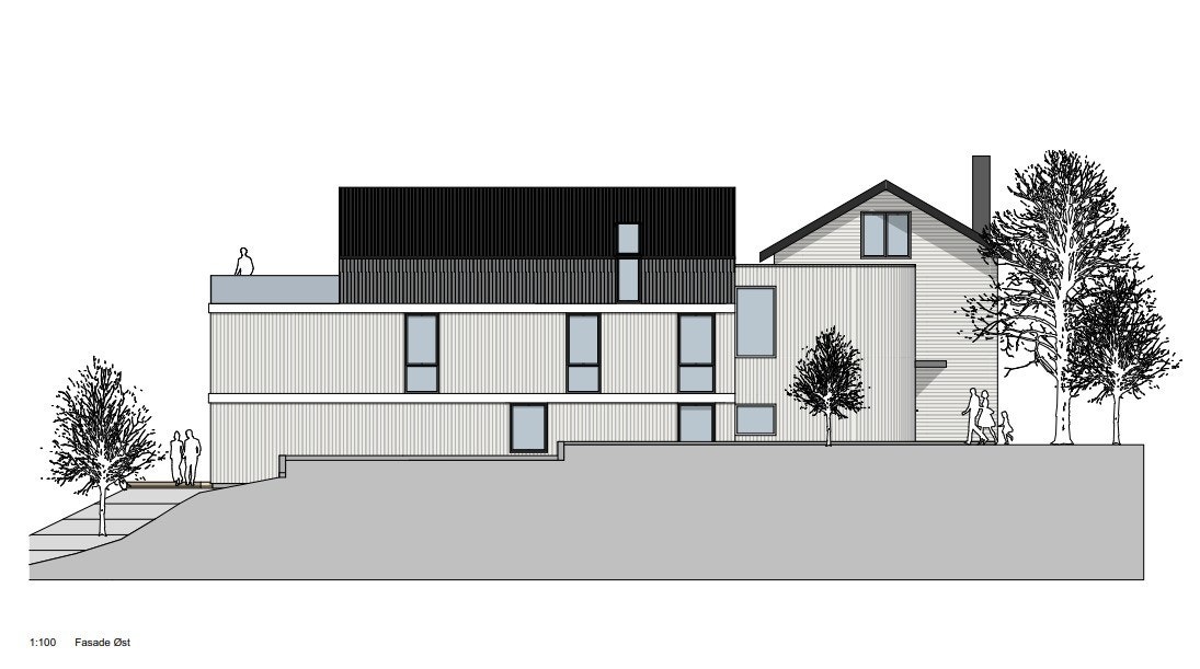 Fasade mot øst.NB! søknad/godkjennelse har passert tidsfrist for igangsettelse) Galleribilde