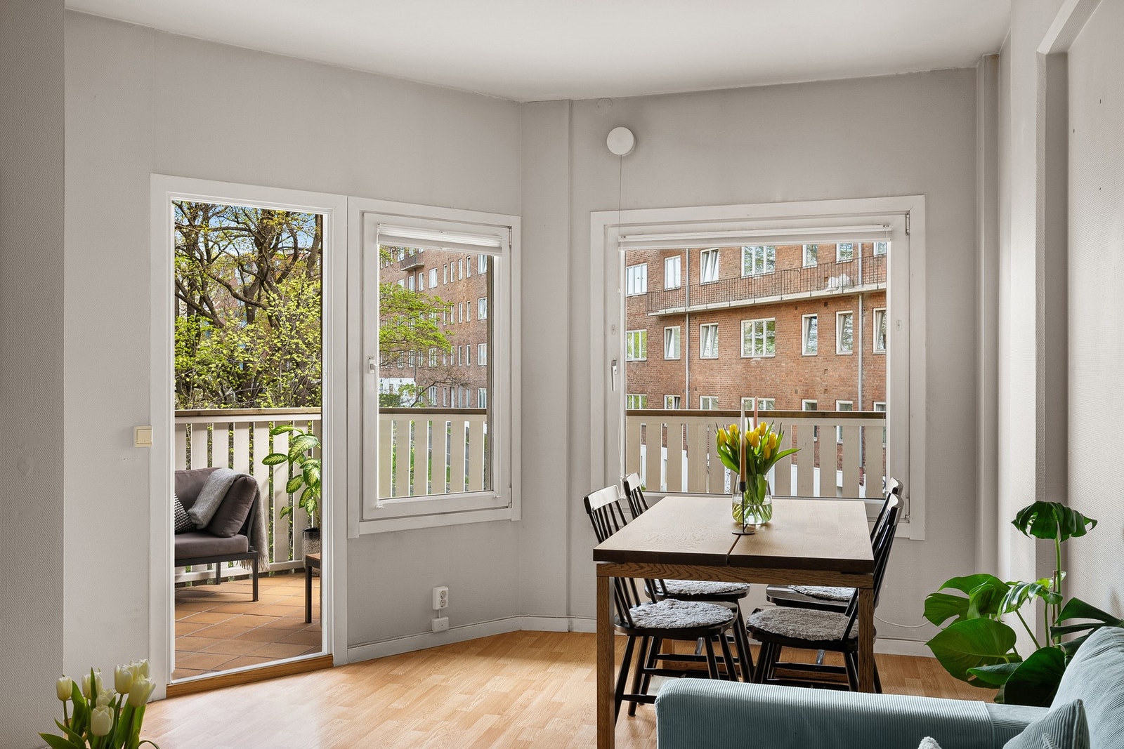 Leilighetens stue har store vindusflater. Galleribilde