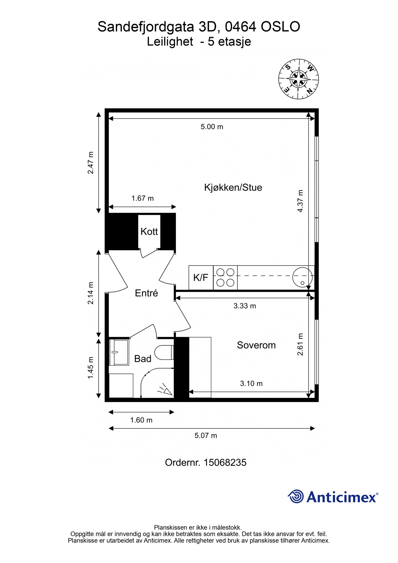 Plantegning med mål. Galleribilde
