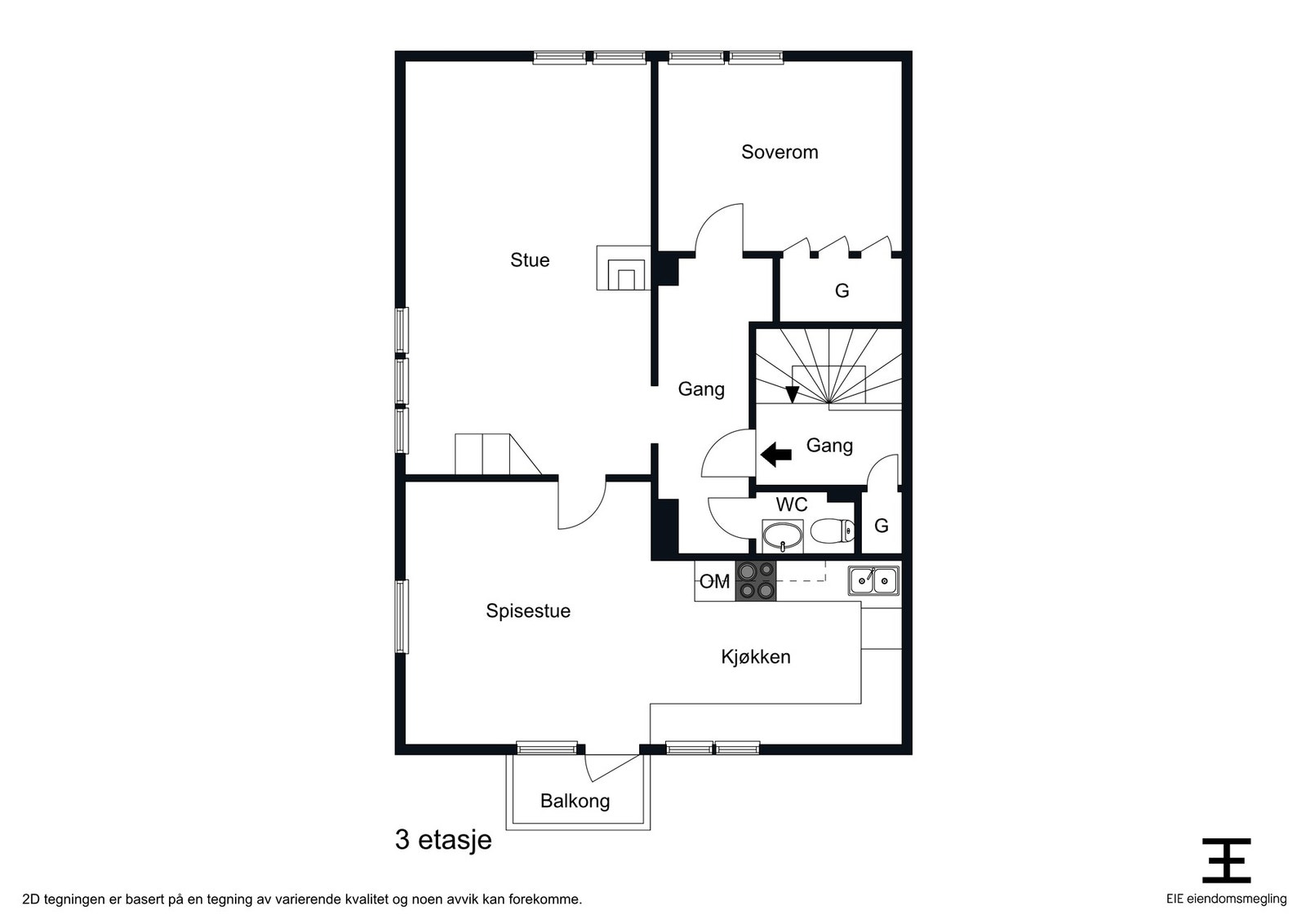 Planskisse loftetasje. Loftstue er nå avdelt og man har et ekstra soverom her. Galleribilde