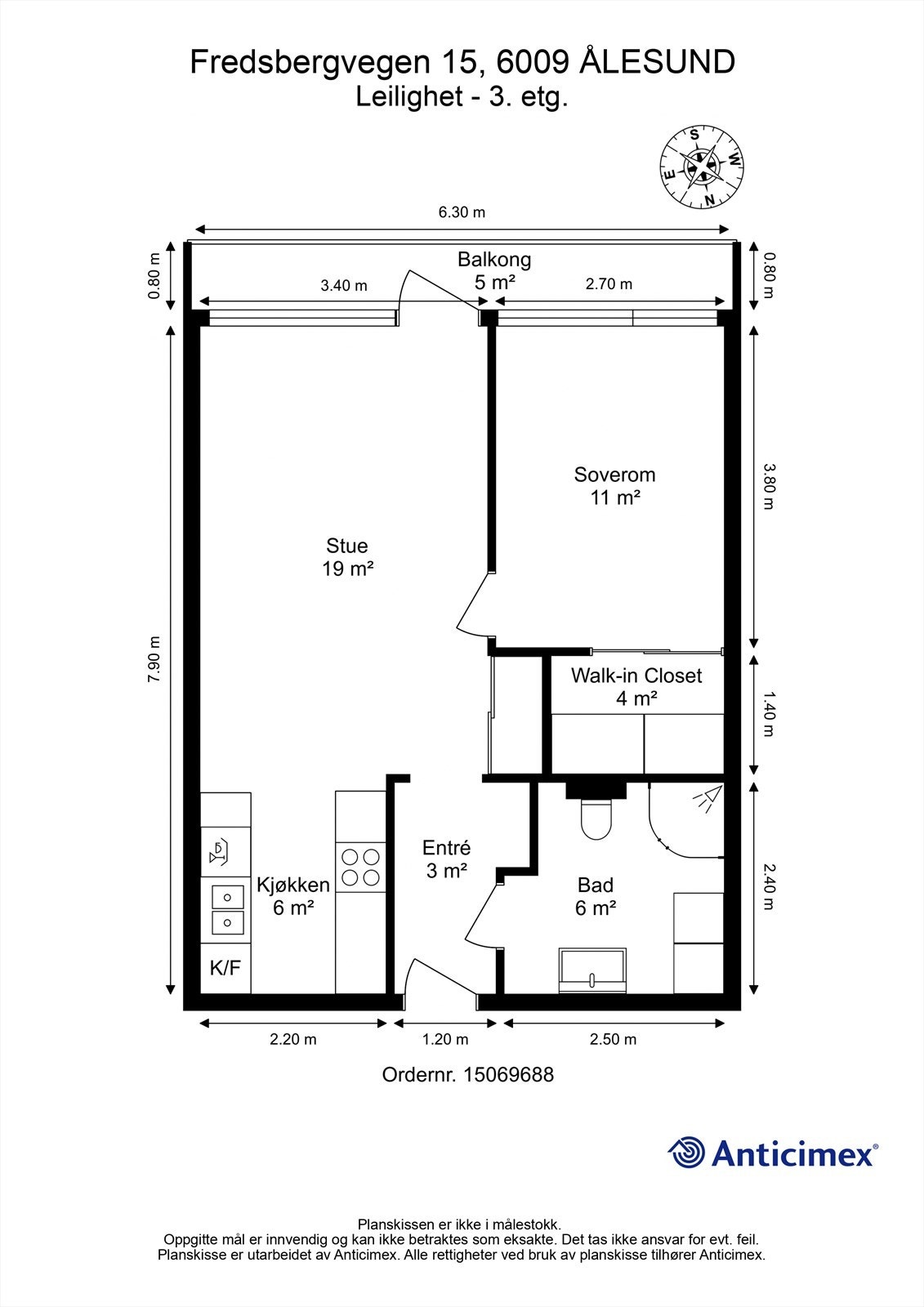 Plantegning 3. etg - 2D m/mål Galleribilde