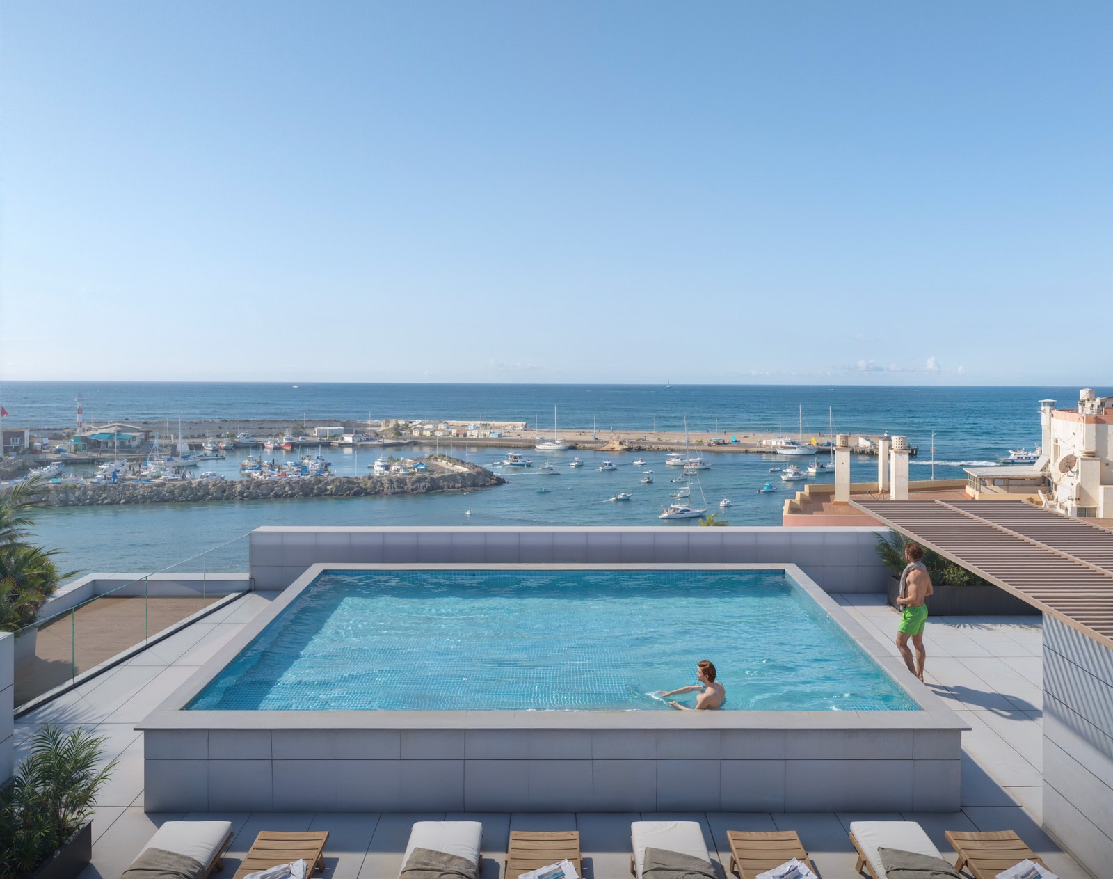 Felles rooftop med basseng. Dette er en illustrasjon, og avvik kan forekomme. Galleribilde