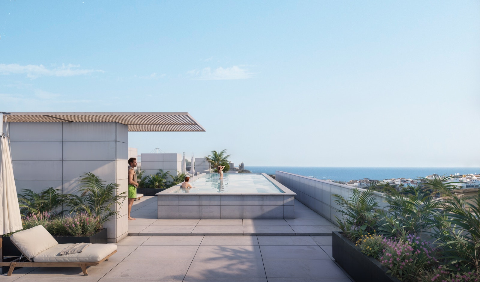 Felles rooftop med basseng. Dette er en illustrasjon, og avvik kan forekomme. Galleribilde