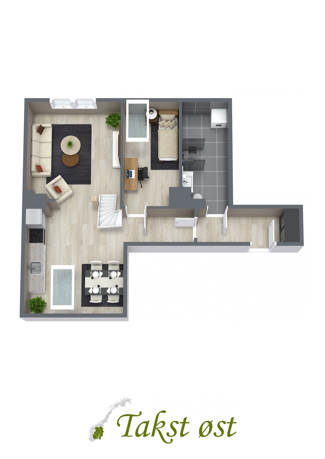 3D plantegning - avvik kan forekomme. Galleribilde