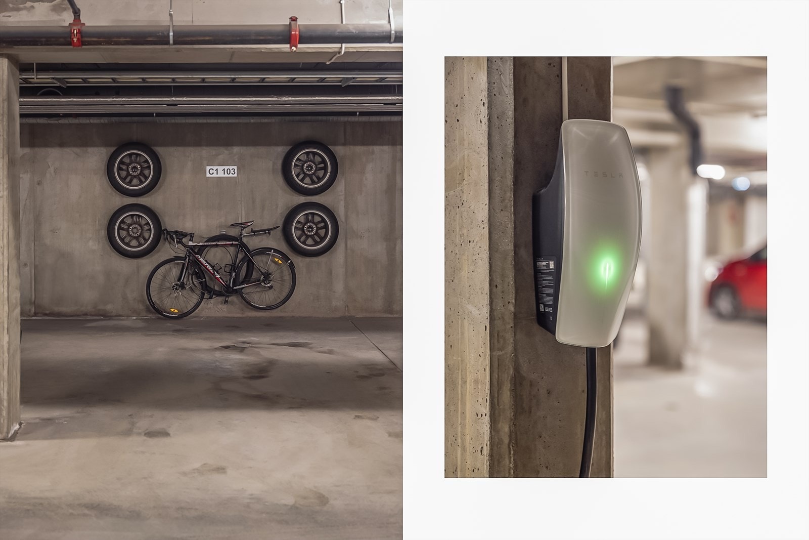 Med leiligheten medfølger egen p-plass med elbil-lader. Galleribilde