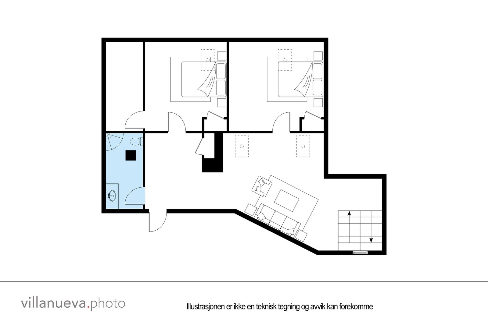 Plantegning 4. etasje. Tegningen er ikke teknisk, og avvik forekommer. Galleribilde