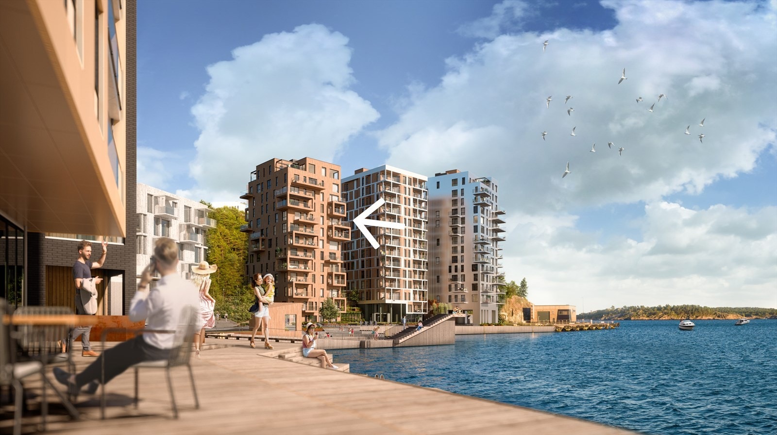 3 Søstre. Pilen viser leilighetens beliggenhet. Galleribilde