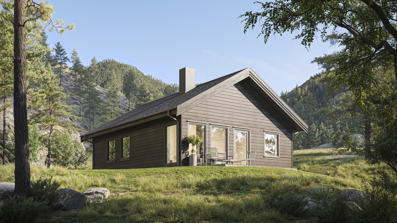 Flott hytte! Merk at alle bilder i annonsen er illustrasjoner så materialvalg, løsninger og utvendige arealer vil kunne avvike fra disse Galleribilde