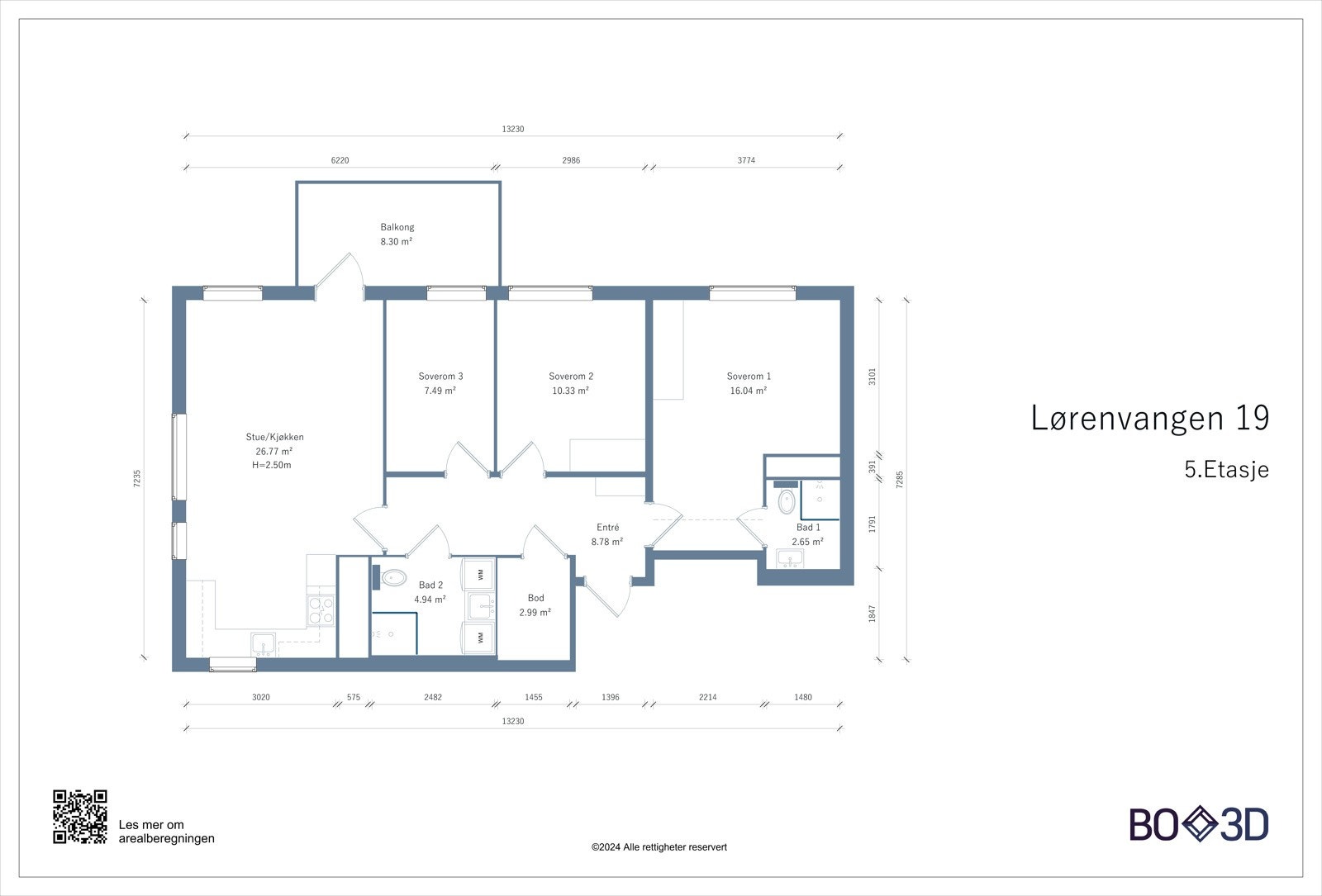 Alternativ plan med 3 soverom Galleribilde