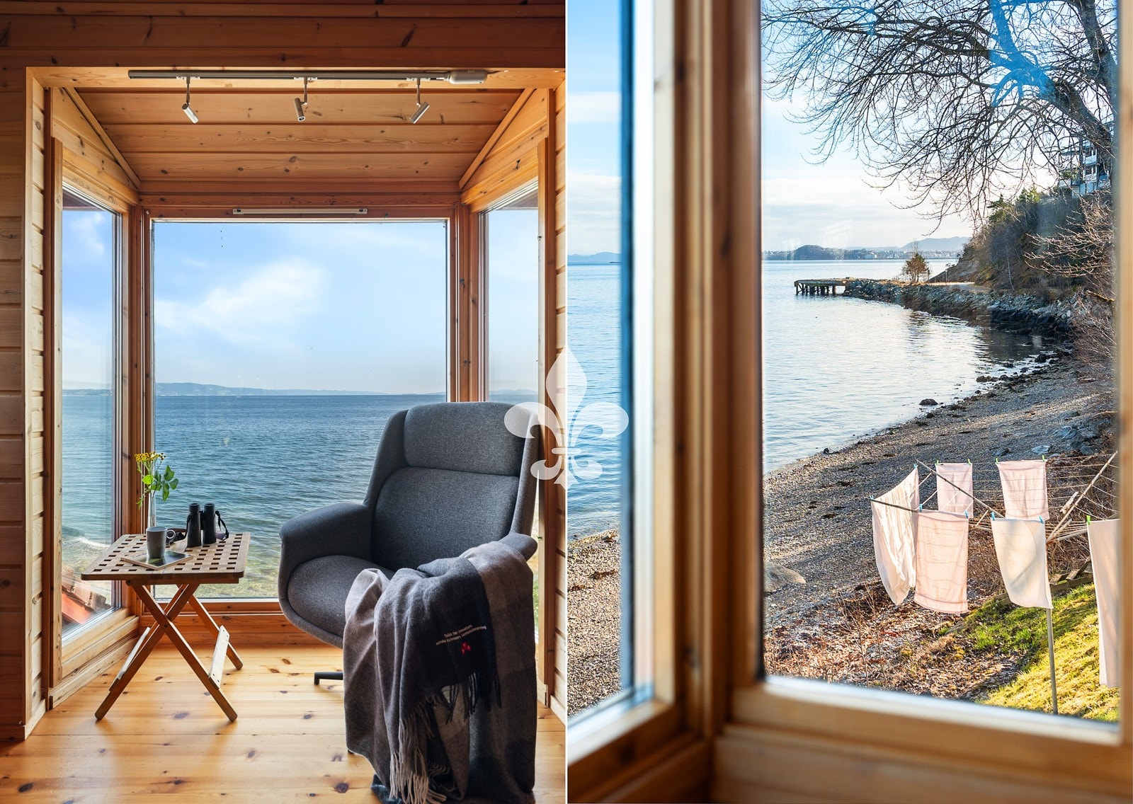 "... Ved spisebordet i karnappet har jeg satt pris på å følge årstidene. Her kan jeg se og høre bølgene, følge flo og fjære..." Galleribilde