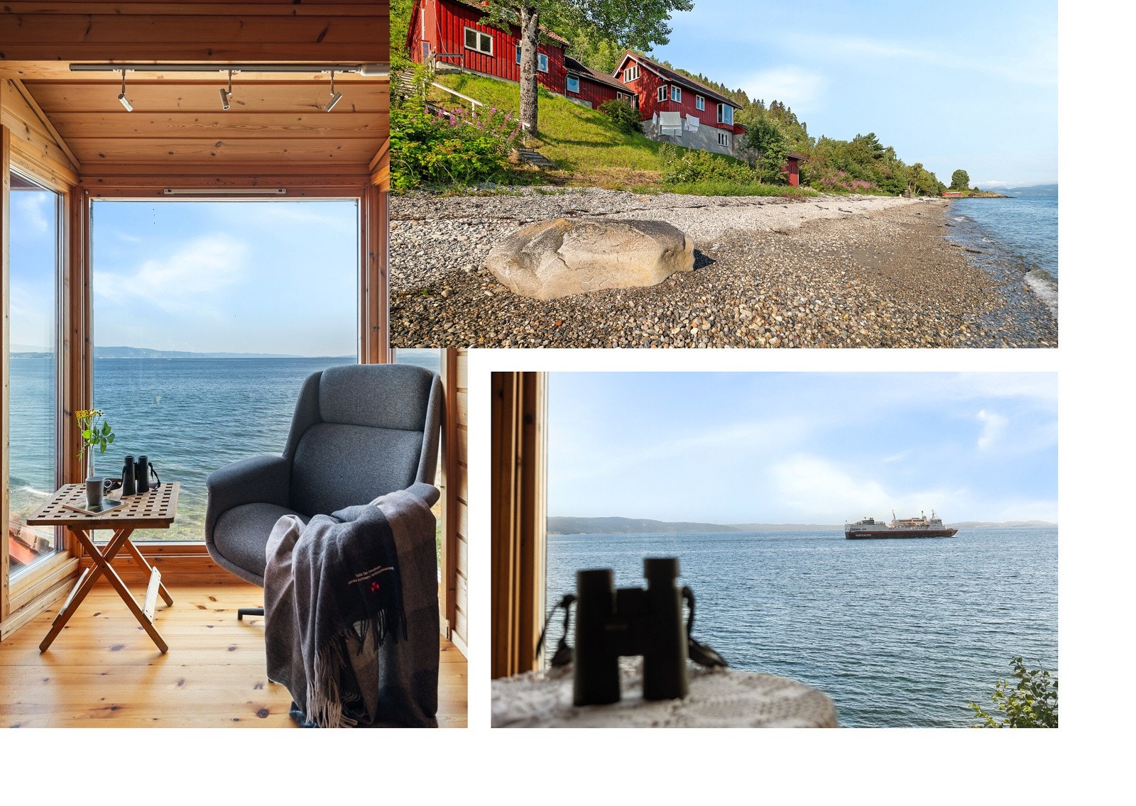 Med Fosenalpene i siktlinja og med bølgeskvulp som bakgrunnsmusikk kan man fra karnappet betrakte hurtigruta som flyter forbi på fjorden. Galleribilde