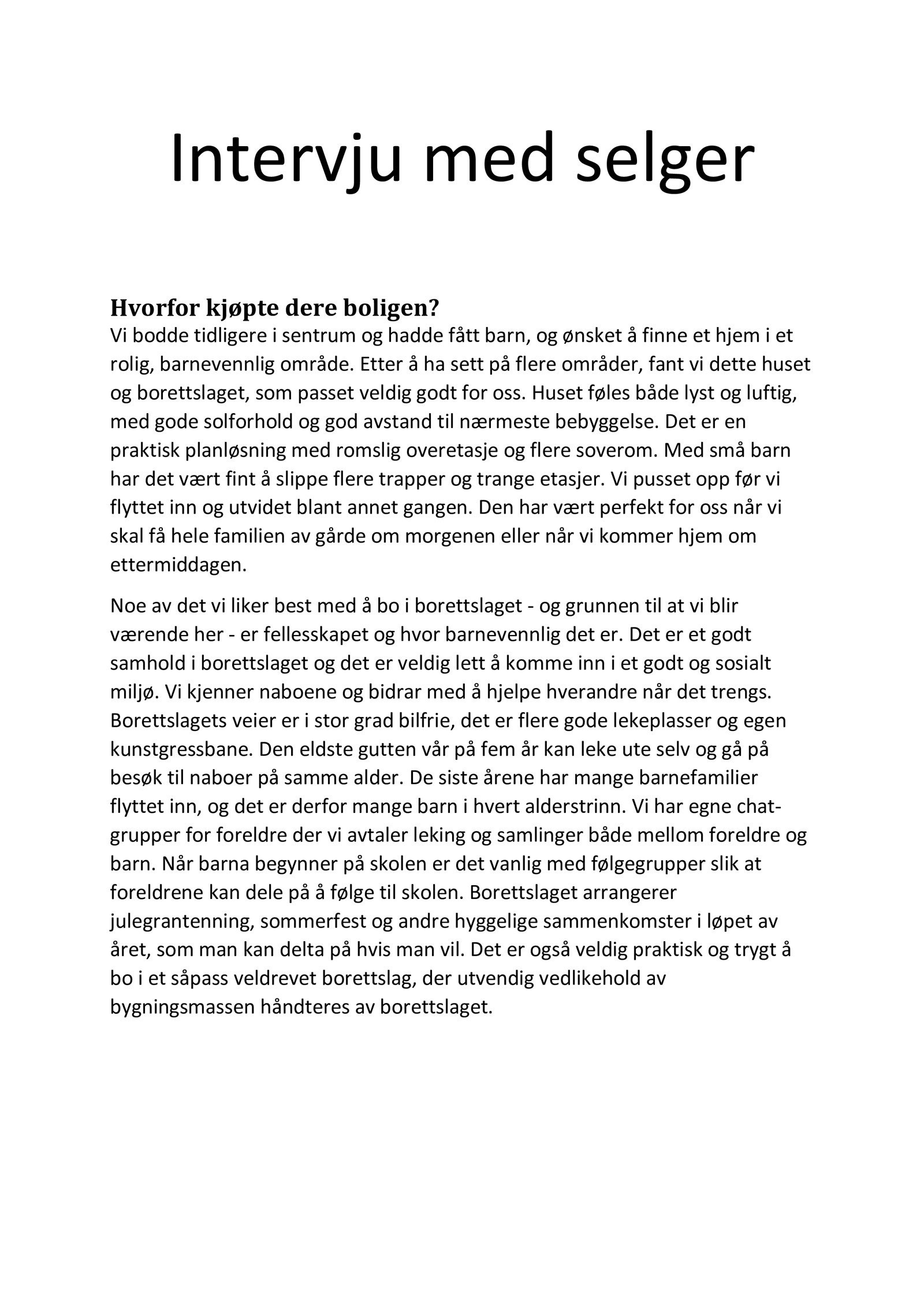 Intervju med selger - side 1 Galleribilde