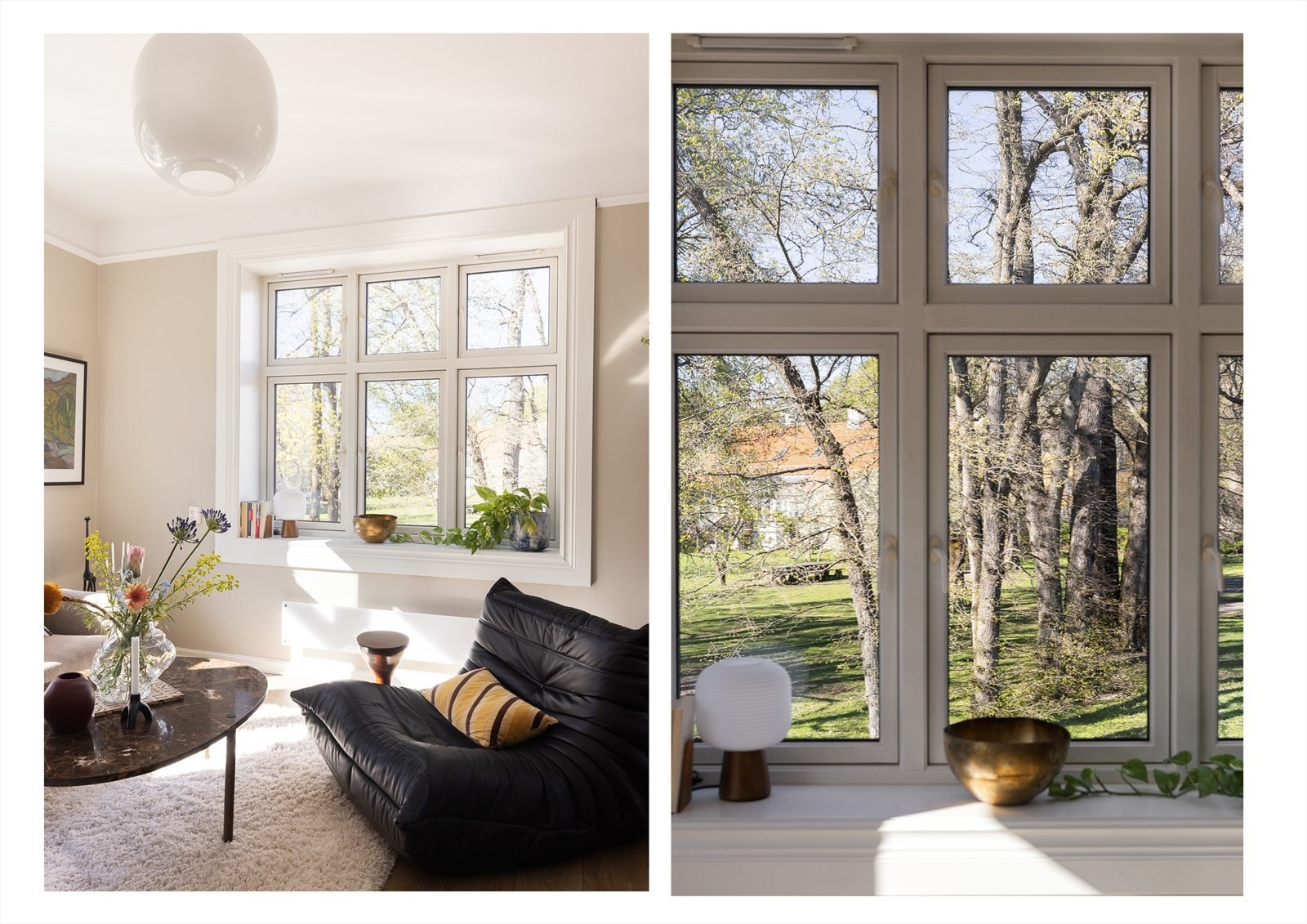 Også fra stuen har man nydelig utsikt mot parkområde. Galleribilde