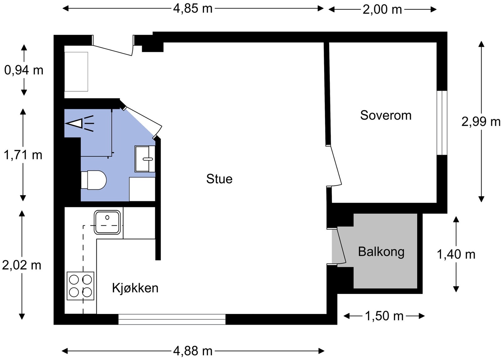Plantegning. Tillegg medfølger en bod i 3. etasje og en i kjeller. Galleribilde