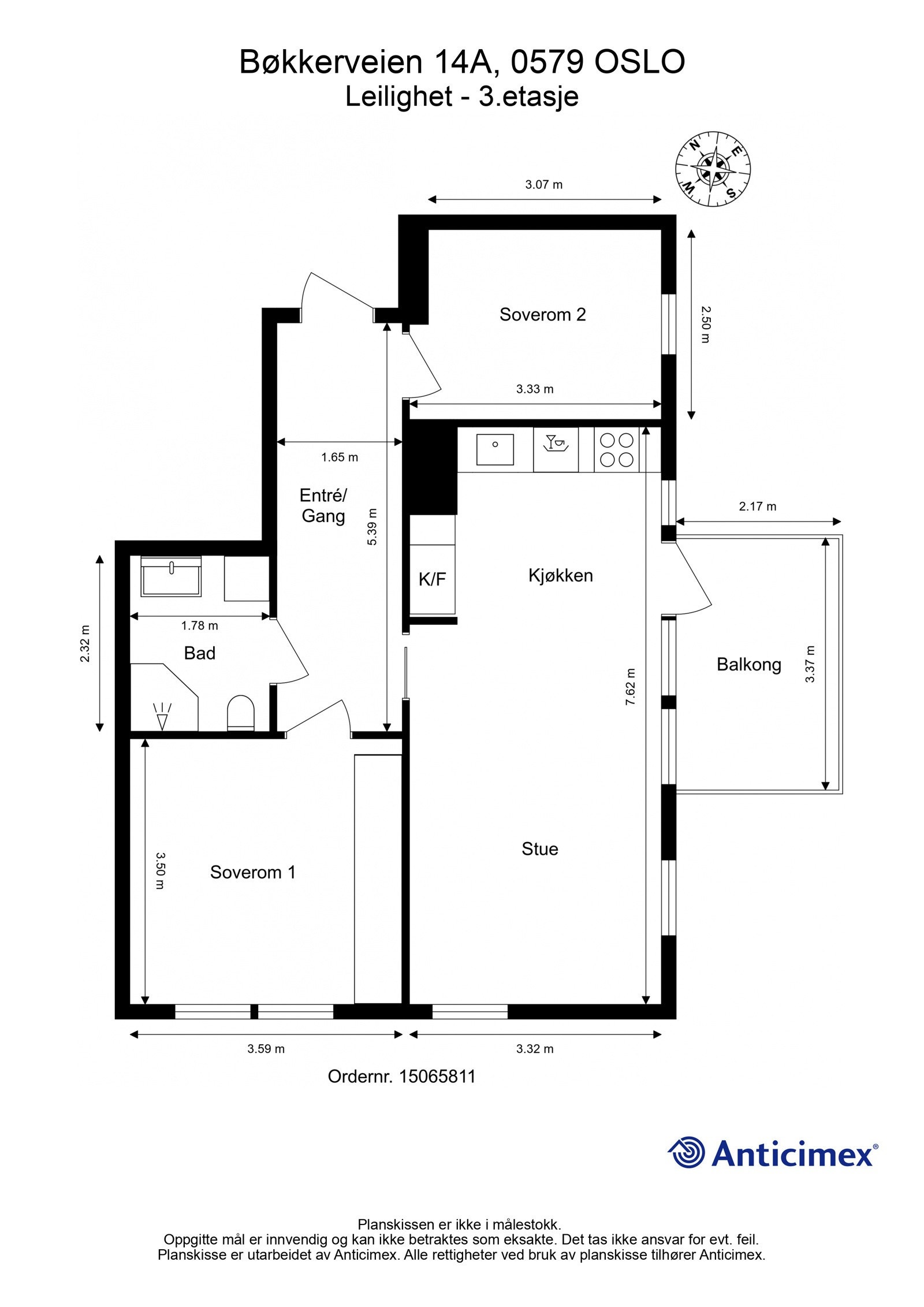 Plantegning med mål. Galleribilde