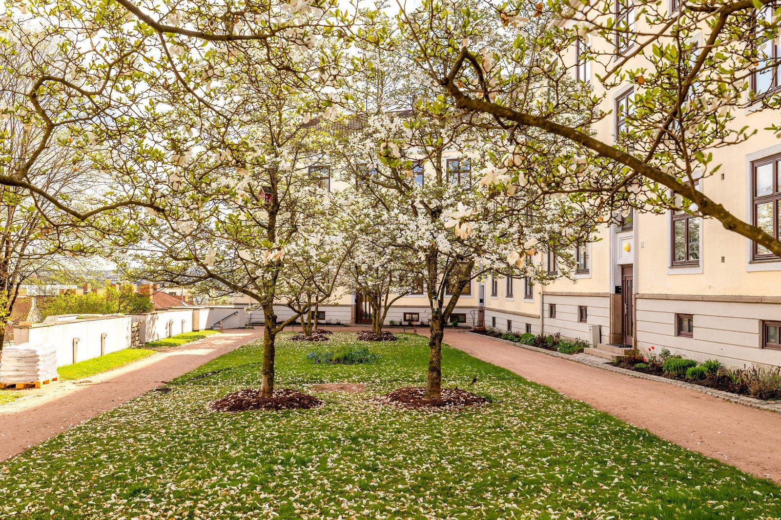Bakgården i Colletts gate 56 A er noe helt for seg selv. Uteområdet er vakkert opparbeidet av Snøhetta, og har vunnet pris for sin utforming. Galleribilde