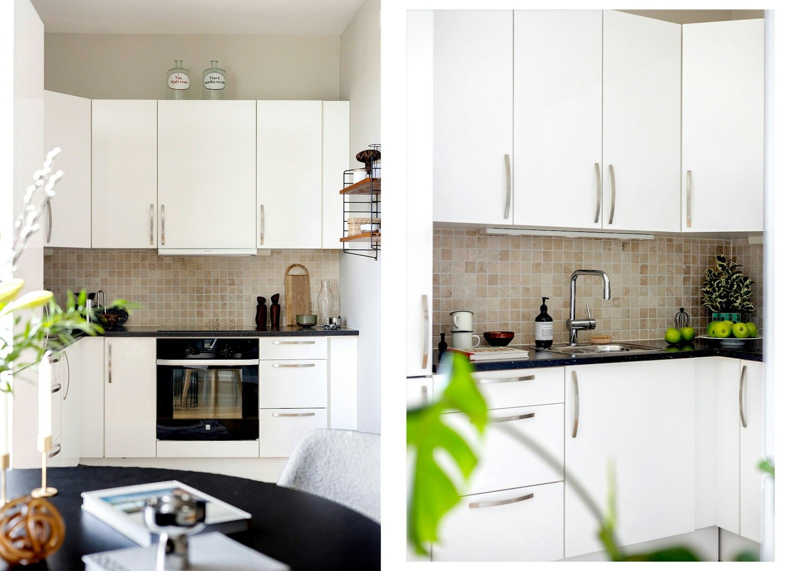 Kjøkkenet er utstyrt med integrerte hvitevarer, inkludert komfyr med induksjonstopp, kjøleskap og fryser. Galleribilde