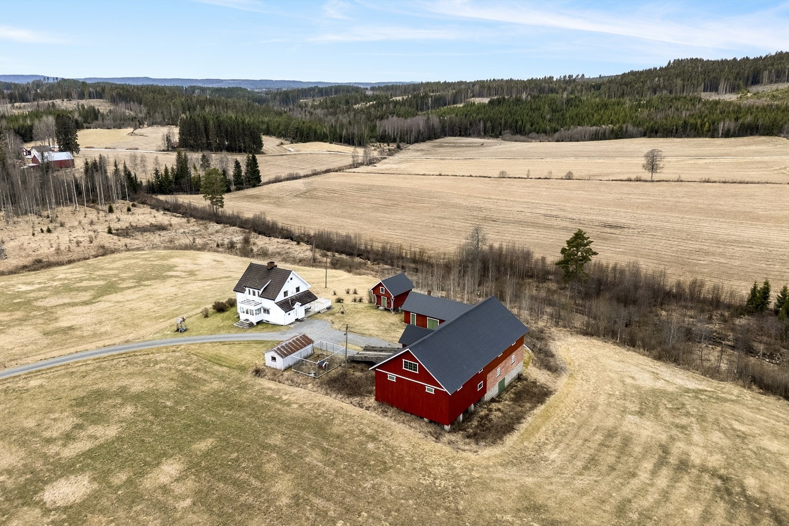 Nydelig tun bestående av stor, gruset gårdsplass og opparbeidet hage med prydbusker og beplantning. Galleribilde
