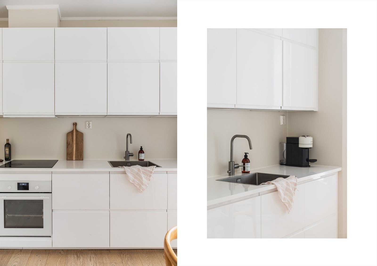 Induksjonstopp, stekeovn, oppvaskmaskin og kjøl/frys er integrert i innredningen Galleribilde