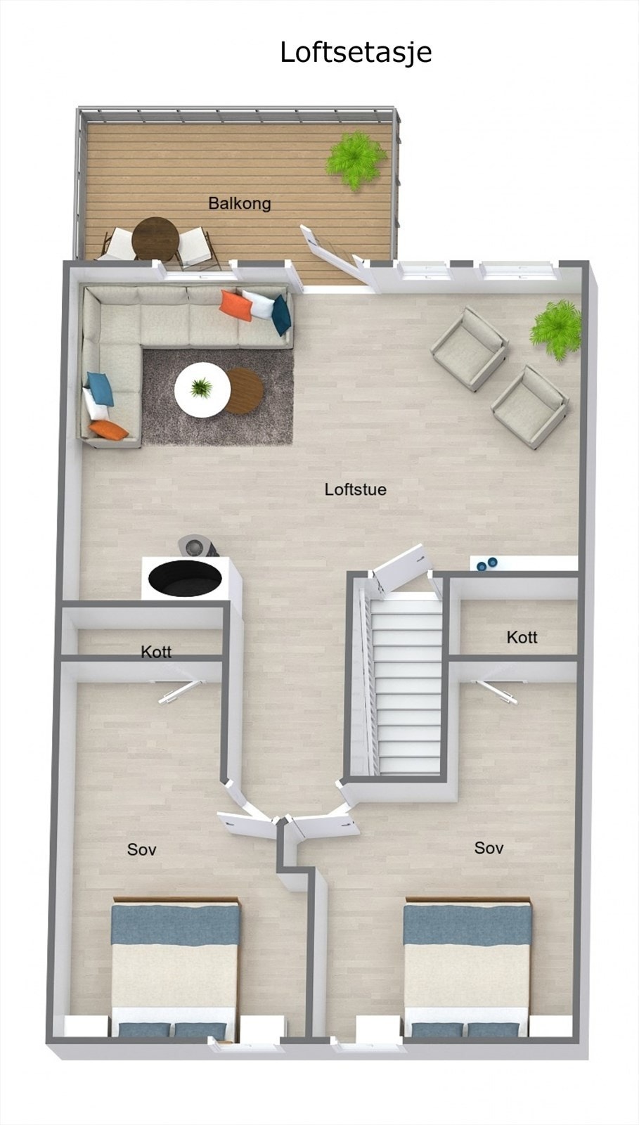 Plantegning 3. etg. Langs yttervegger er det i tillegg isolerte knekott. Galleribilde