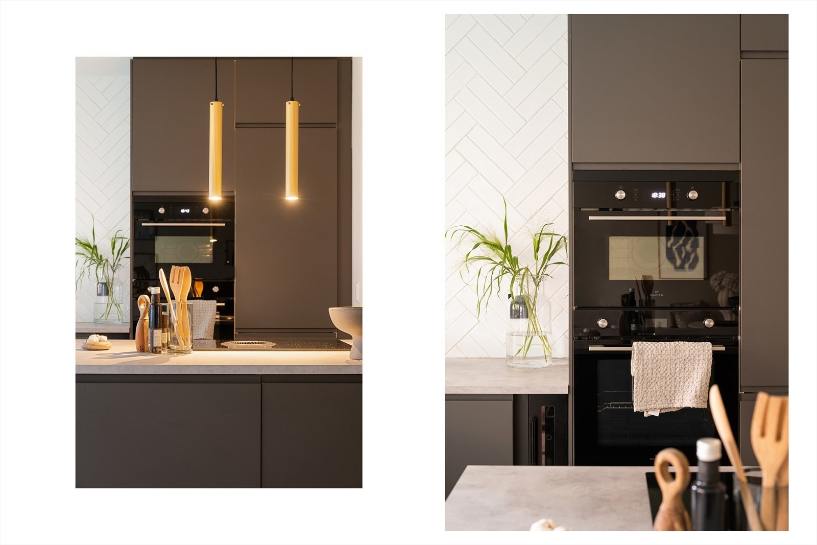 Integrerte hvitevarer, inkludert kjøleskap, oppvaskmaskin, vinskap, dampovn, stekeovn med mikrofunksjon og Eico platetopp med integrert ventilator medfølger. Galleribilde