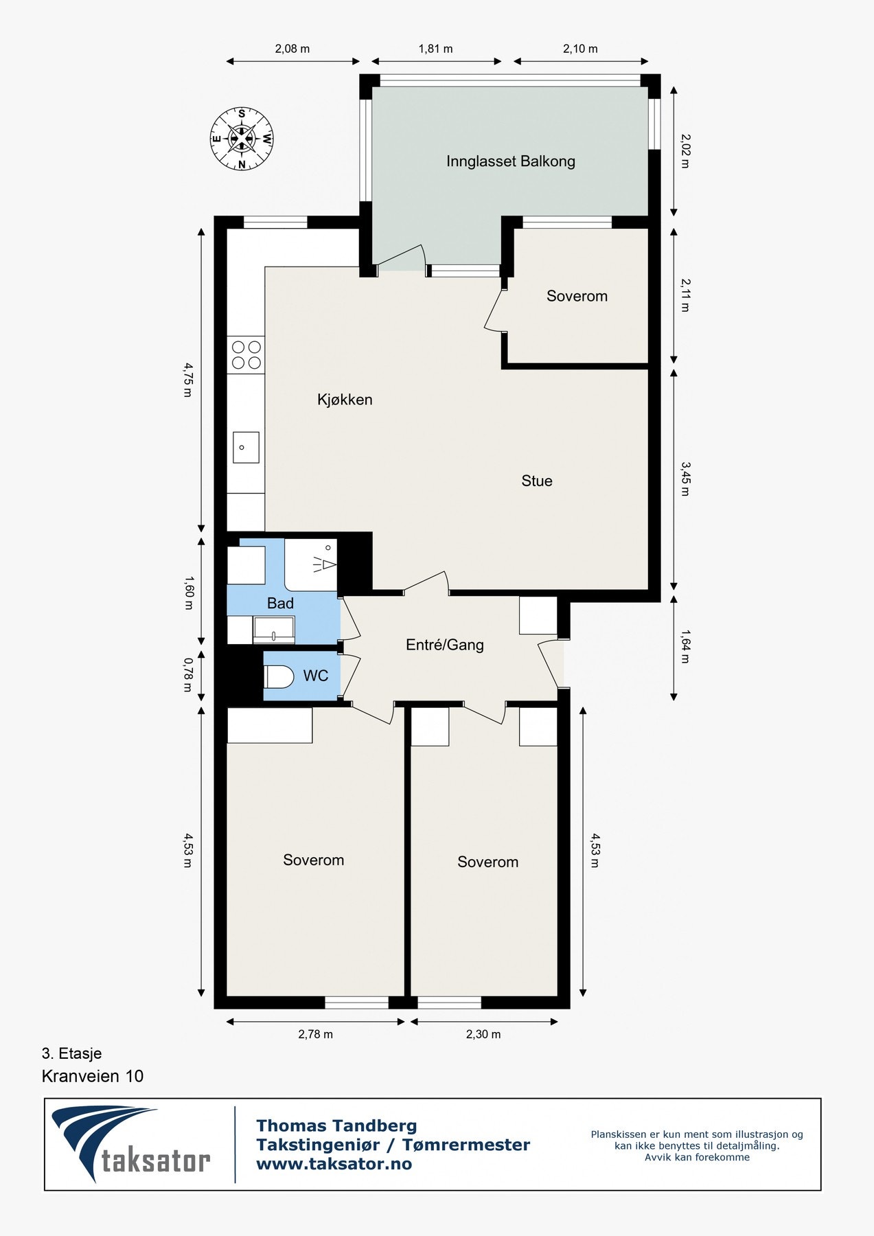Plantegning - Leiligheten ligger i 3. etasje Galleribilde