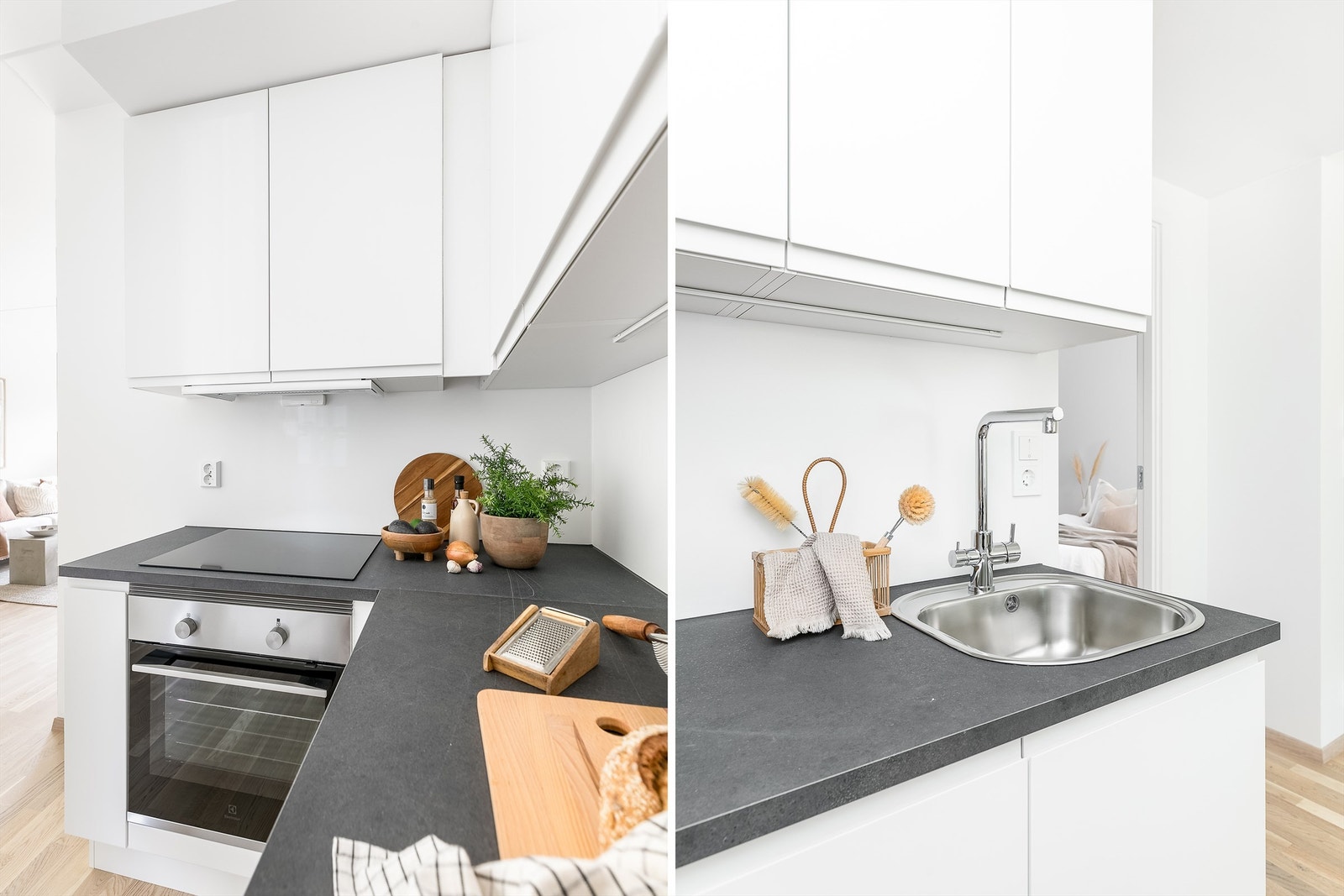 Integrerte hvitevarer i form av platetopp, stekeovn og oppvaskmaskin medfølger. Galleribilde