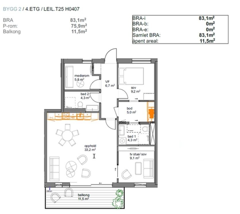 Plantegning (areal for kjellerbod er ikke hensyntatt) Galleribilde