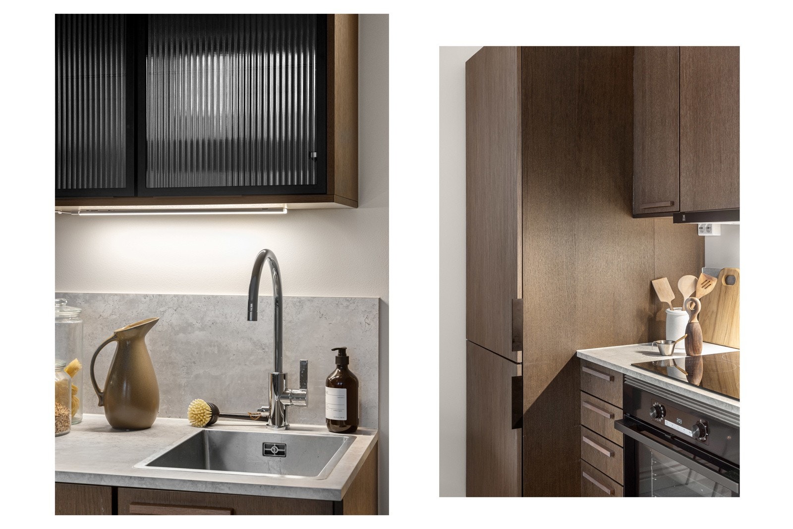 Eksklusivt uttrykk på kjøkkenet i mørk eik. Galleribilde