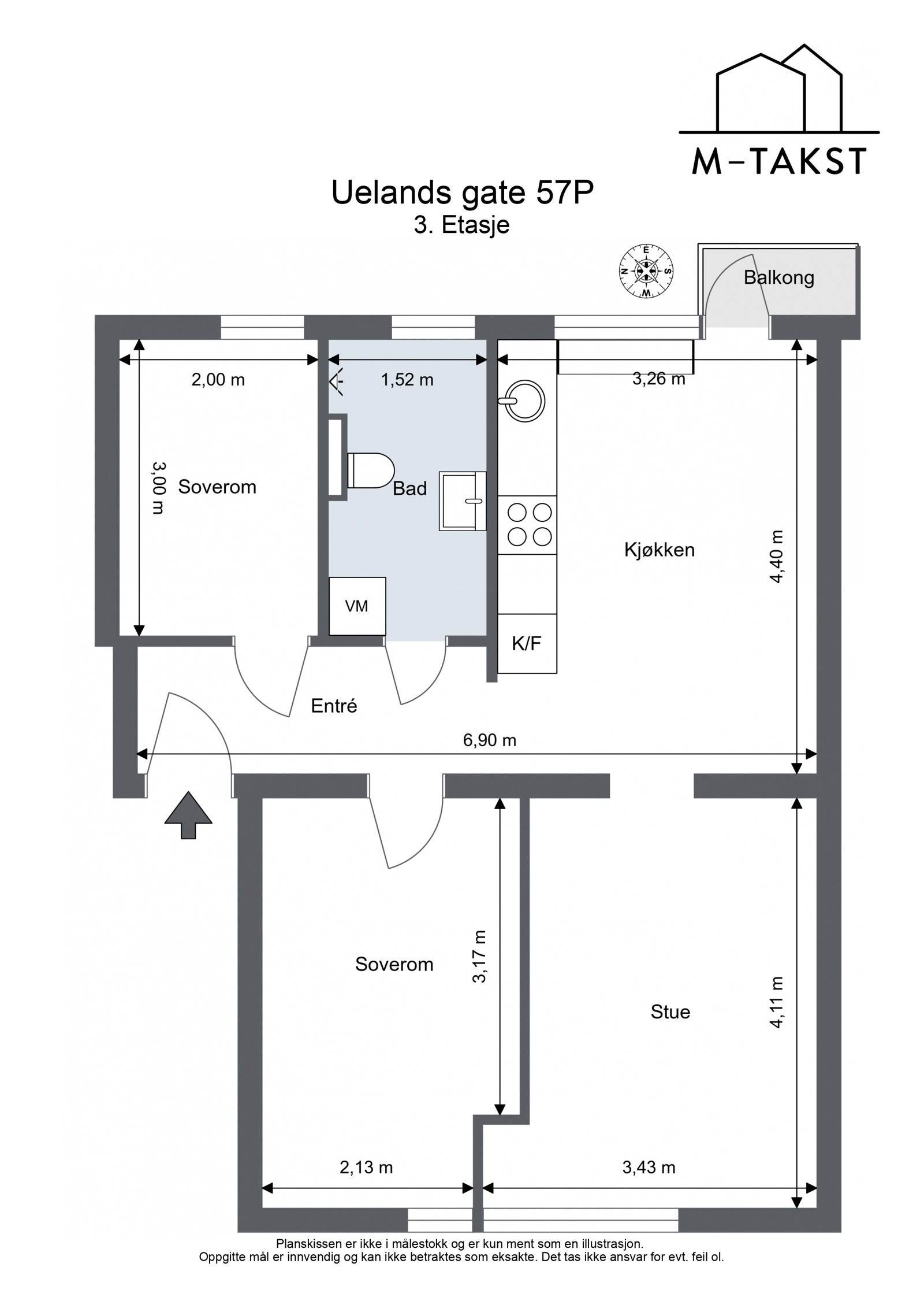 3. Etasje: Stue, kjøkken, to soverom, baderom, entré og loftsbod med gulvareal på ca. 8 m2 Galleribilde