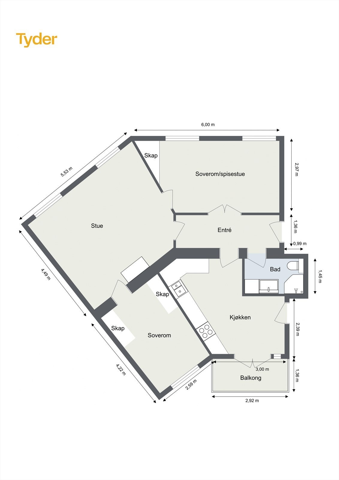 Gjennomgående og romslig 3-roms - Hovedsoverom mot rolig bakgård Galleribilde