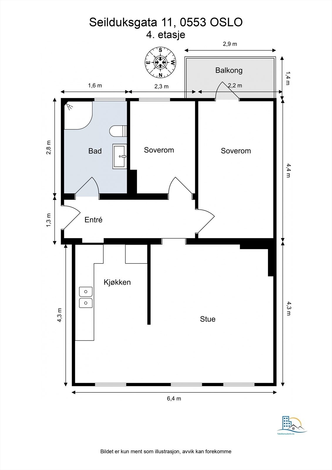 Plantegning. I tillegg disponerer leiligheten bod i kjeller og på loft. Galleribilde