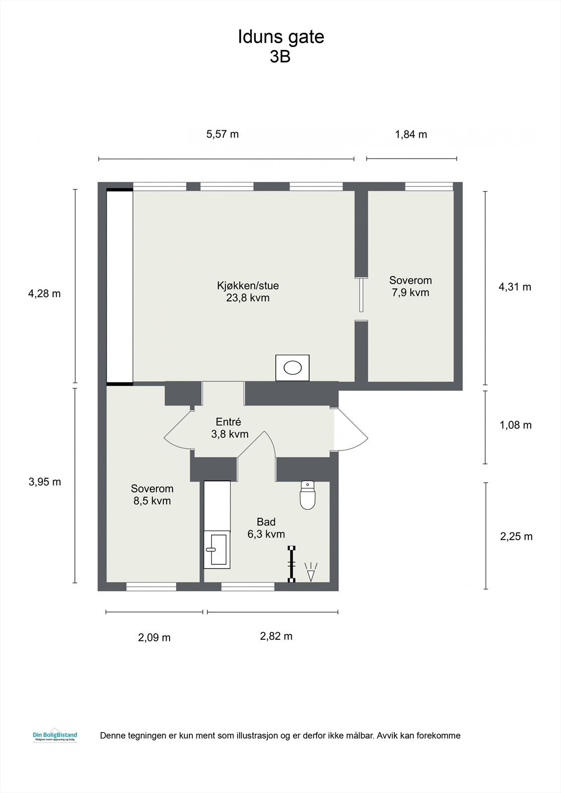 Vi starter med en plantegning slik at du får orientert deg i boligen. Galleribilde