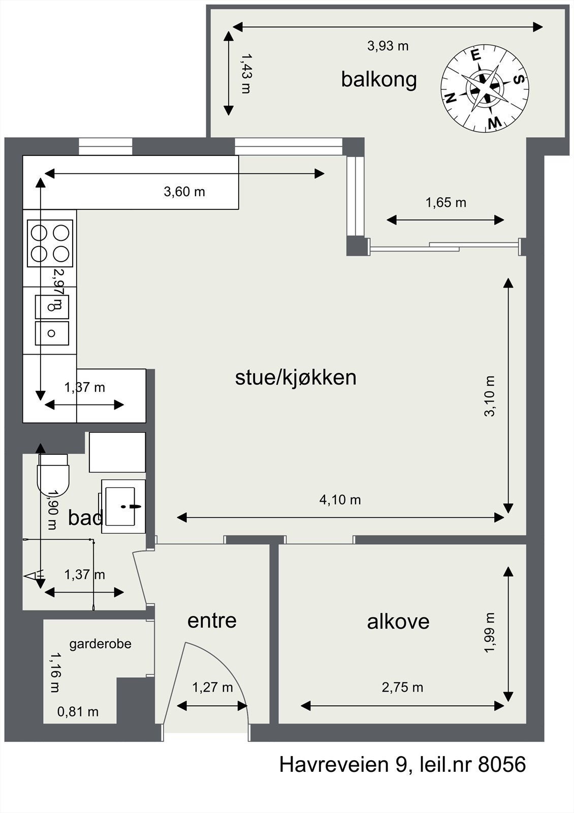 Plantegning - Leiligheten har en god intern beliggenhet i 8. etasje Galleribilde