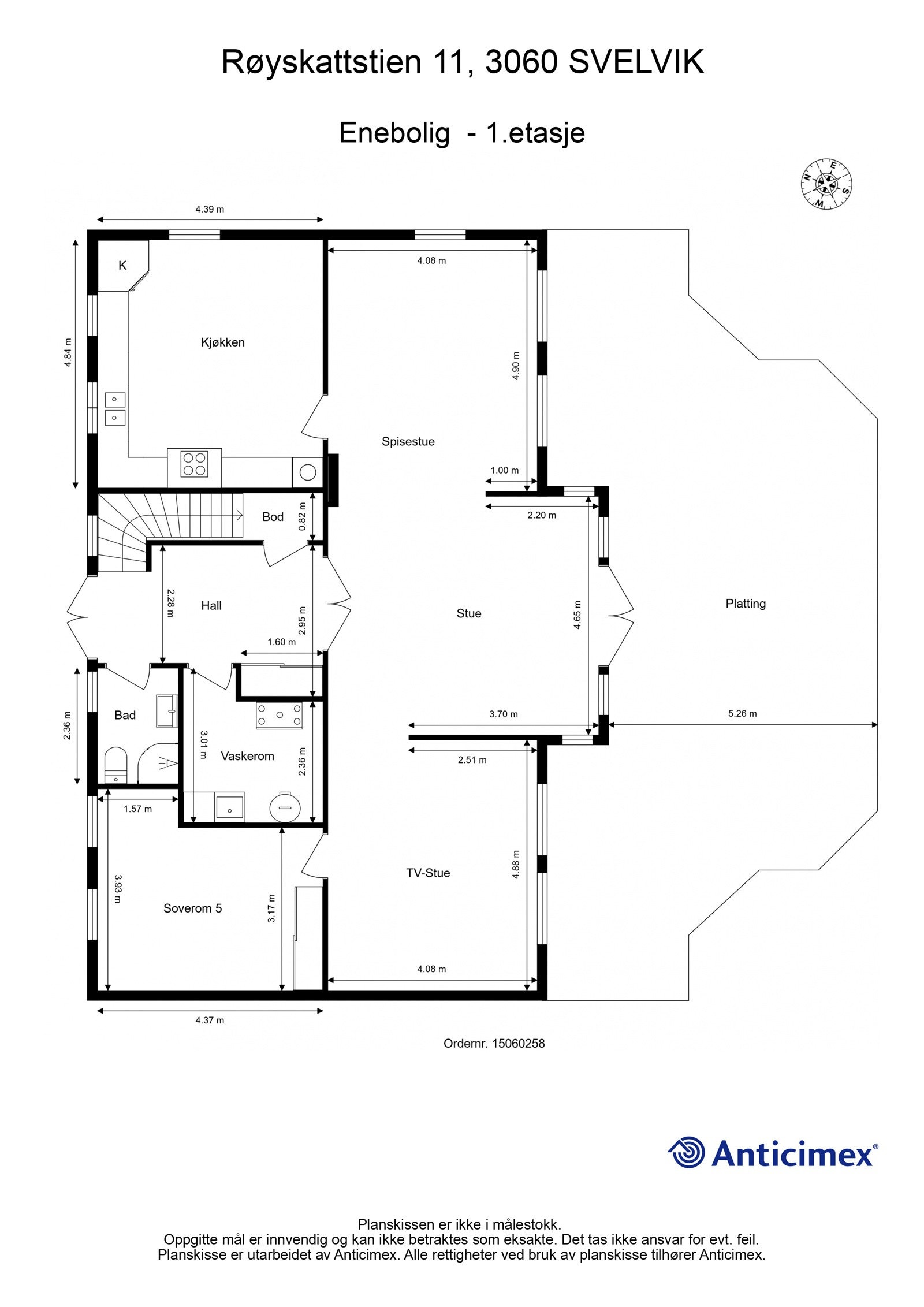 Målsatt plantegning hovedetasje Galleribilde