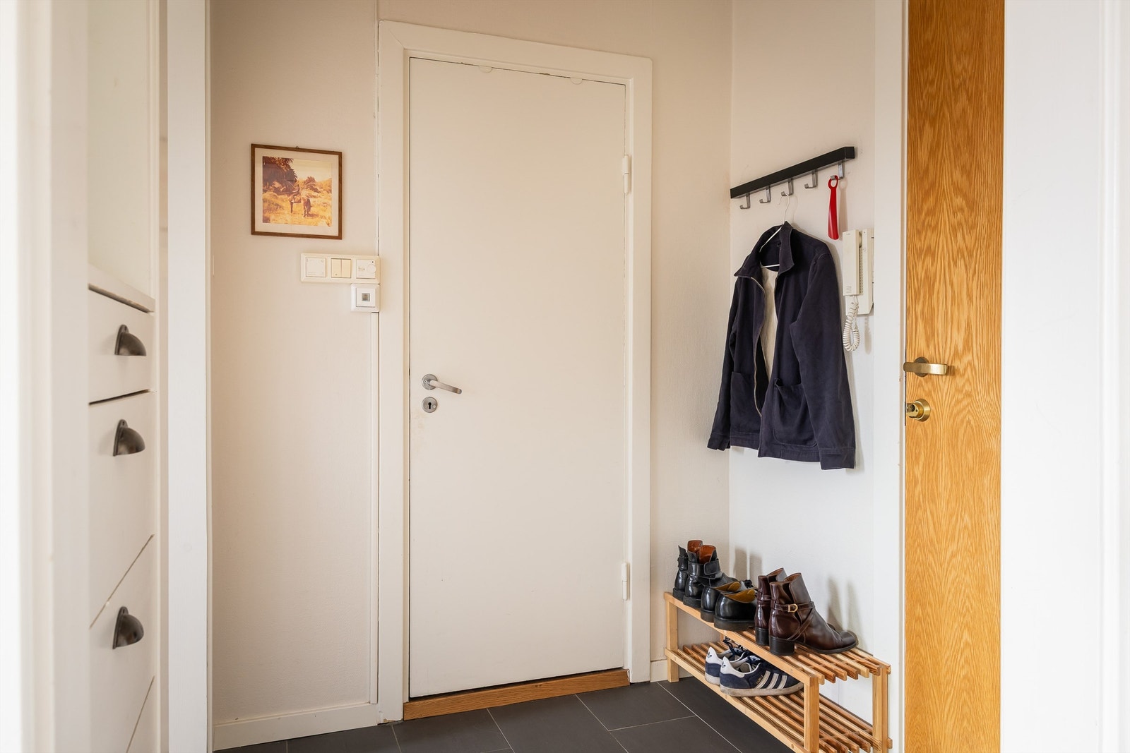 Entreen leder til kjøkken, stue og bad. Galleribilde