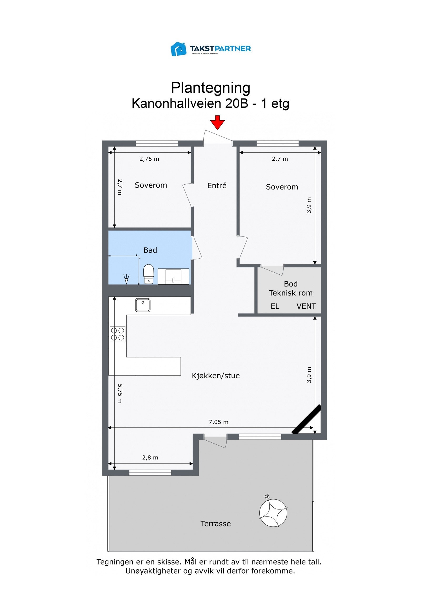 Plantegning med mål. Galleribilde