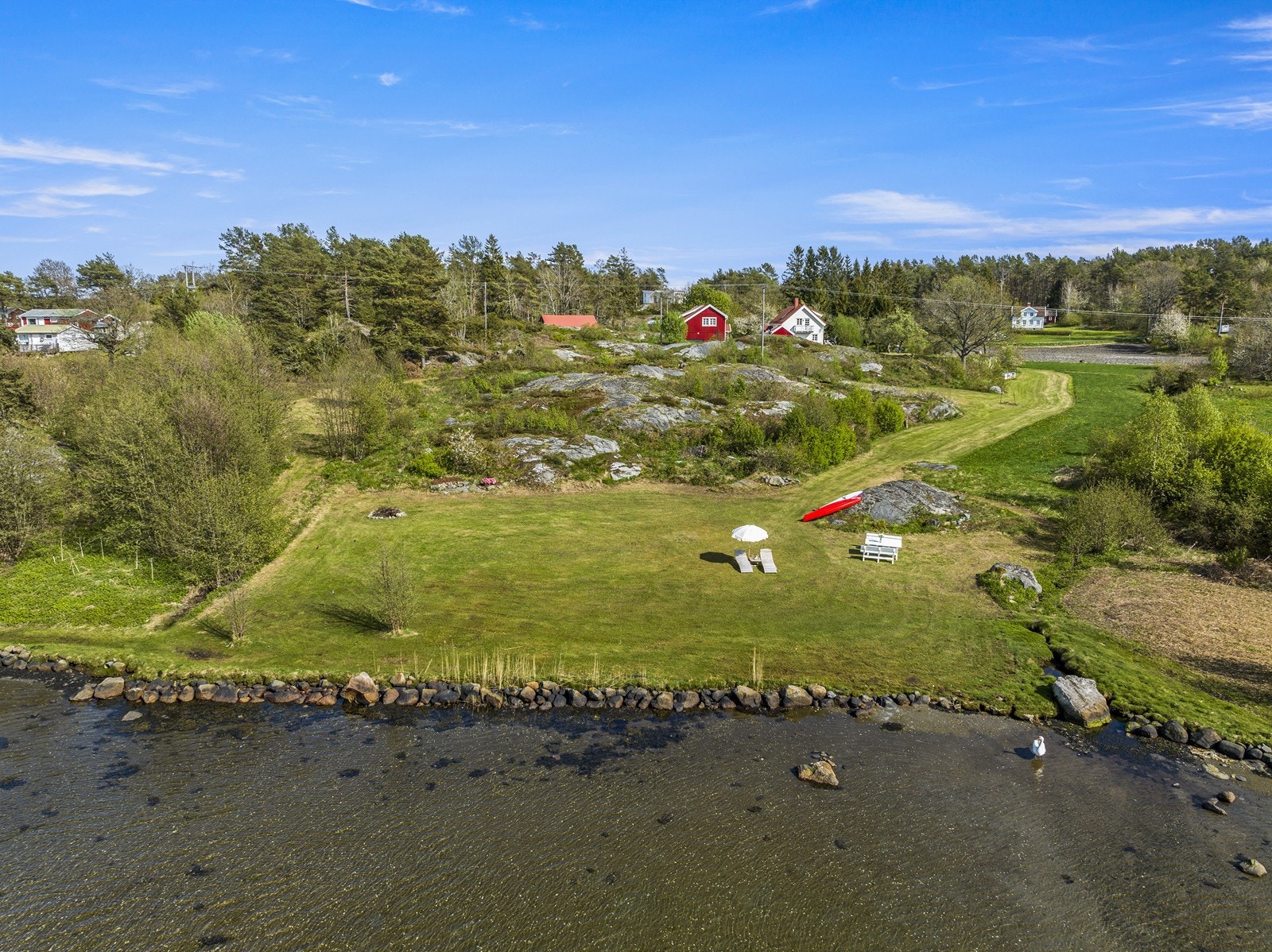 Strandområde med stor, deilig grønn plen Galleribilde