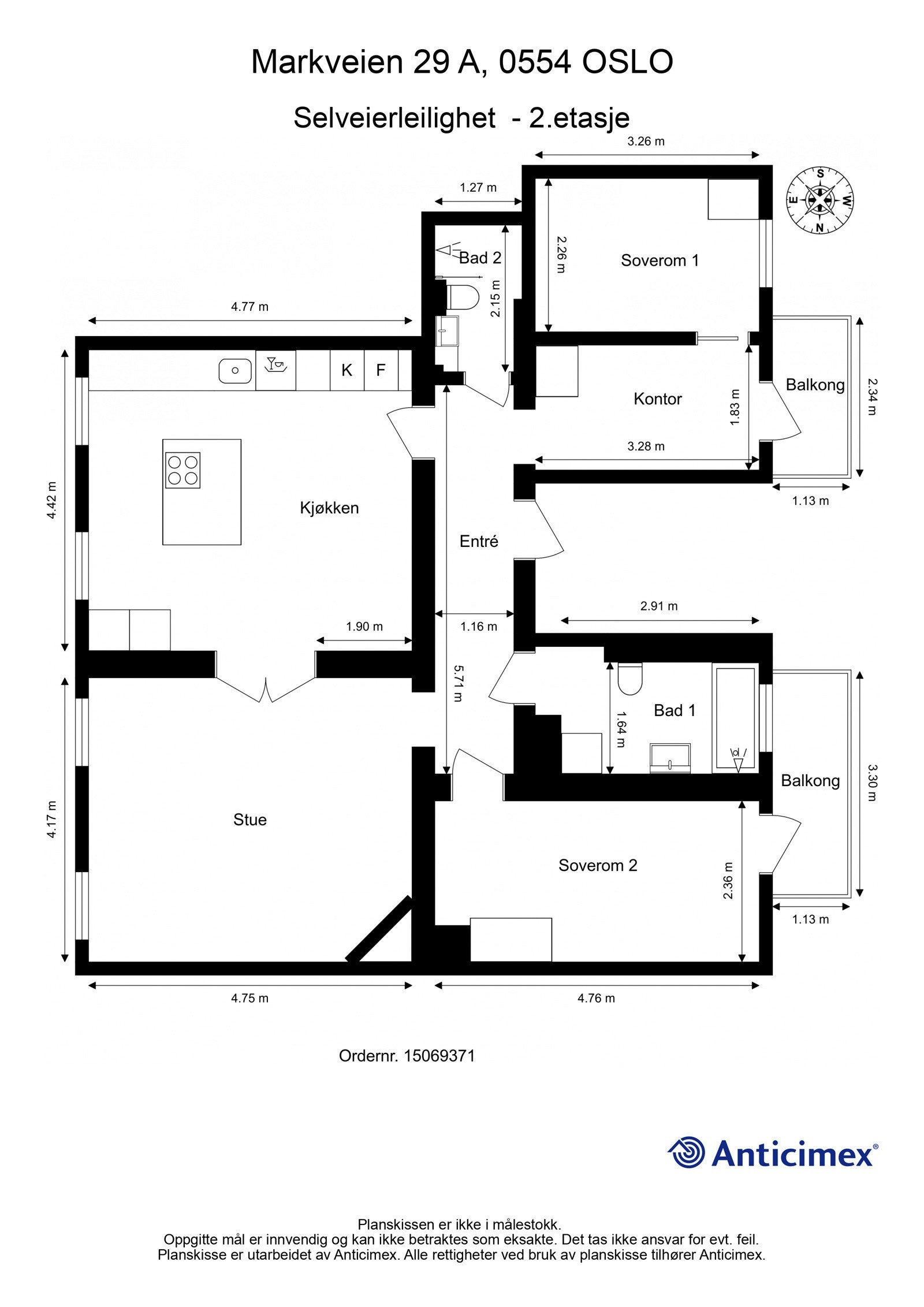 - Plantegning med mål - Galleribilde