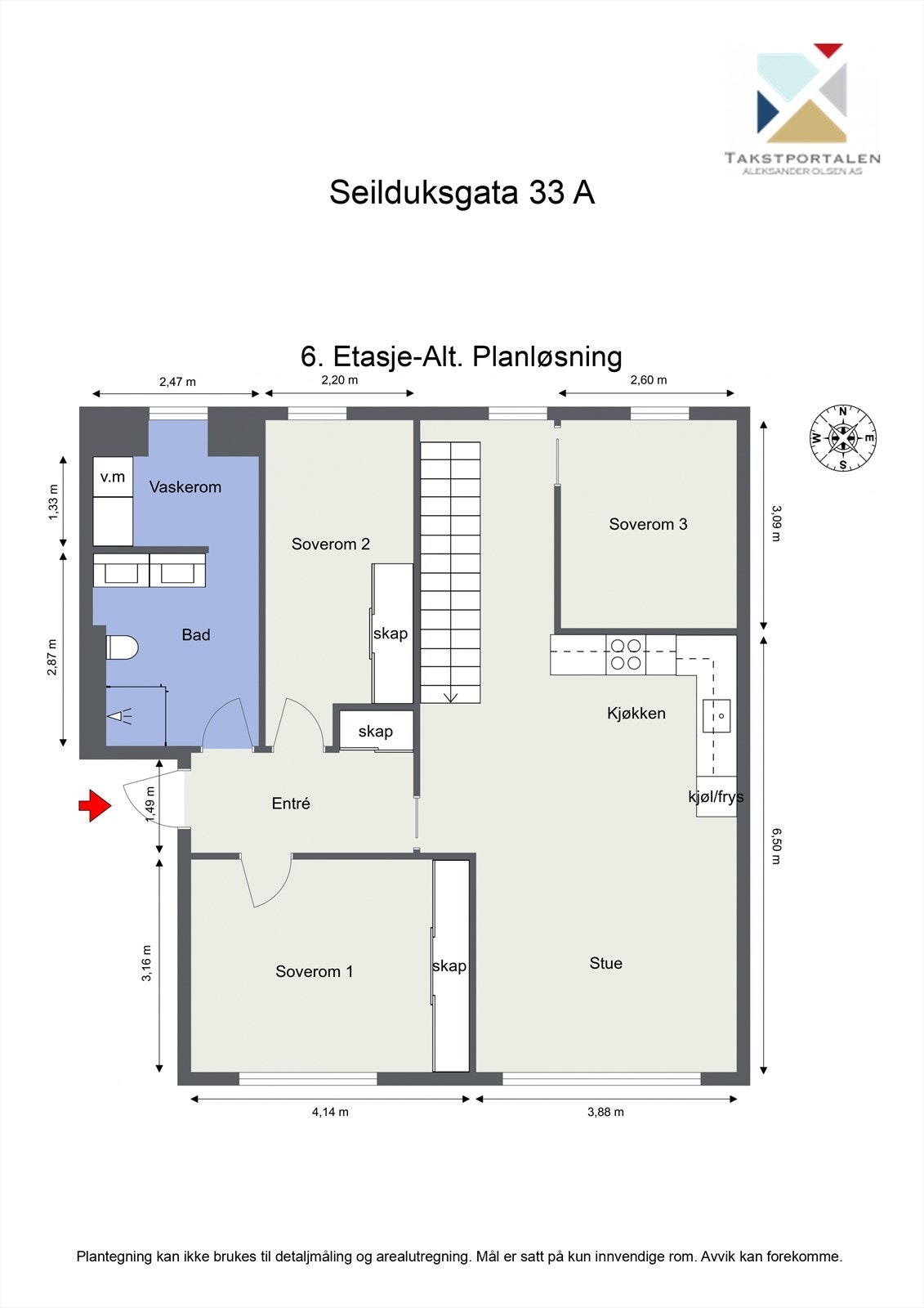 Alternativ plantegning med 3 soverom Galleribilde
