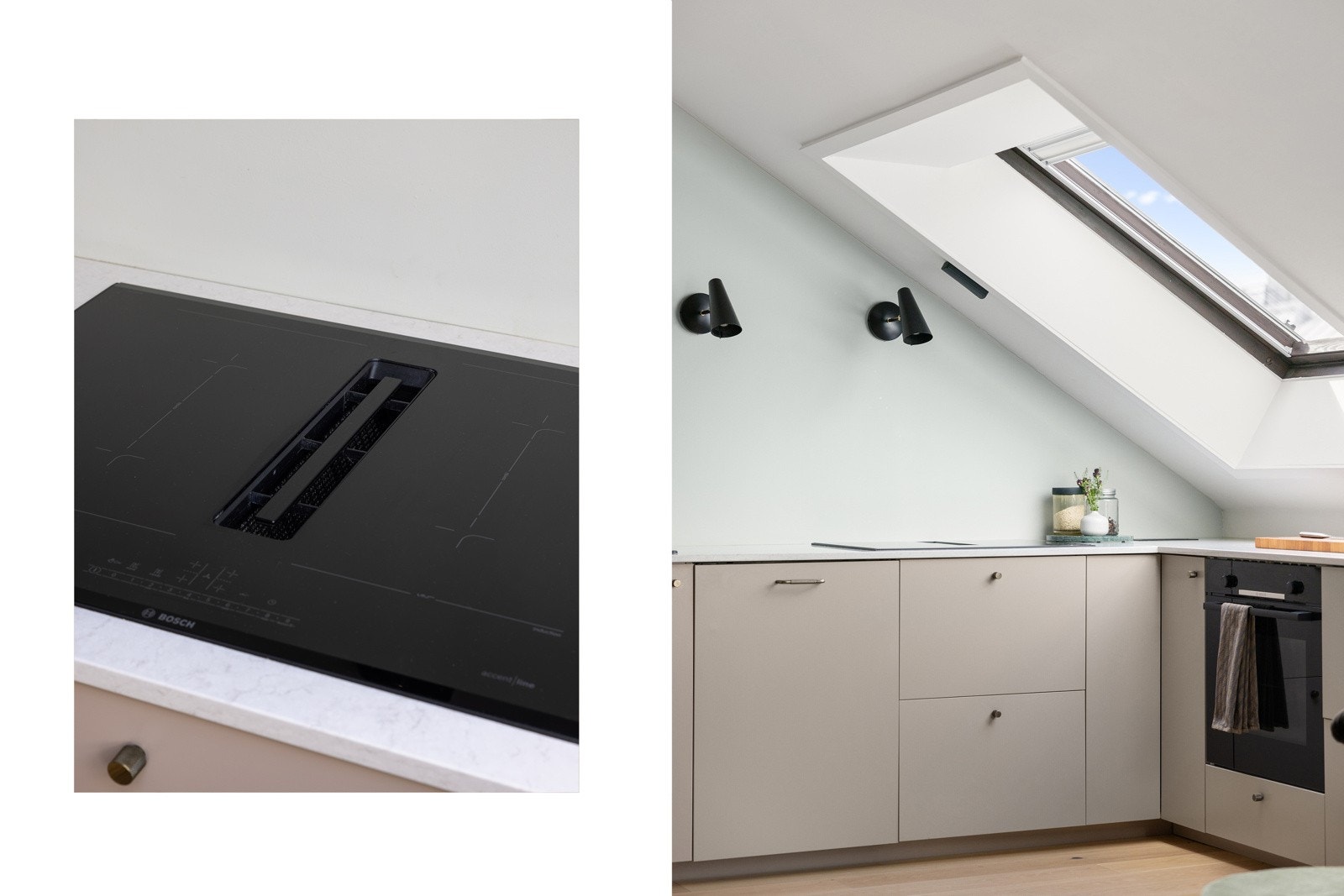 Ny kjøkkeninnredning fra 2021 med glatte, lyse fronter fra Superfront som gir et moderne og delikat uttrykk. Benkeplaten er i kompositt fra Silestone, med nedfelt kum i samme materiale for et sømløst utseende. Galleribilde