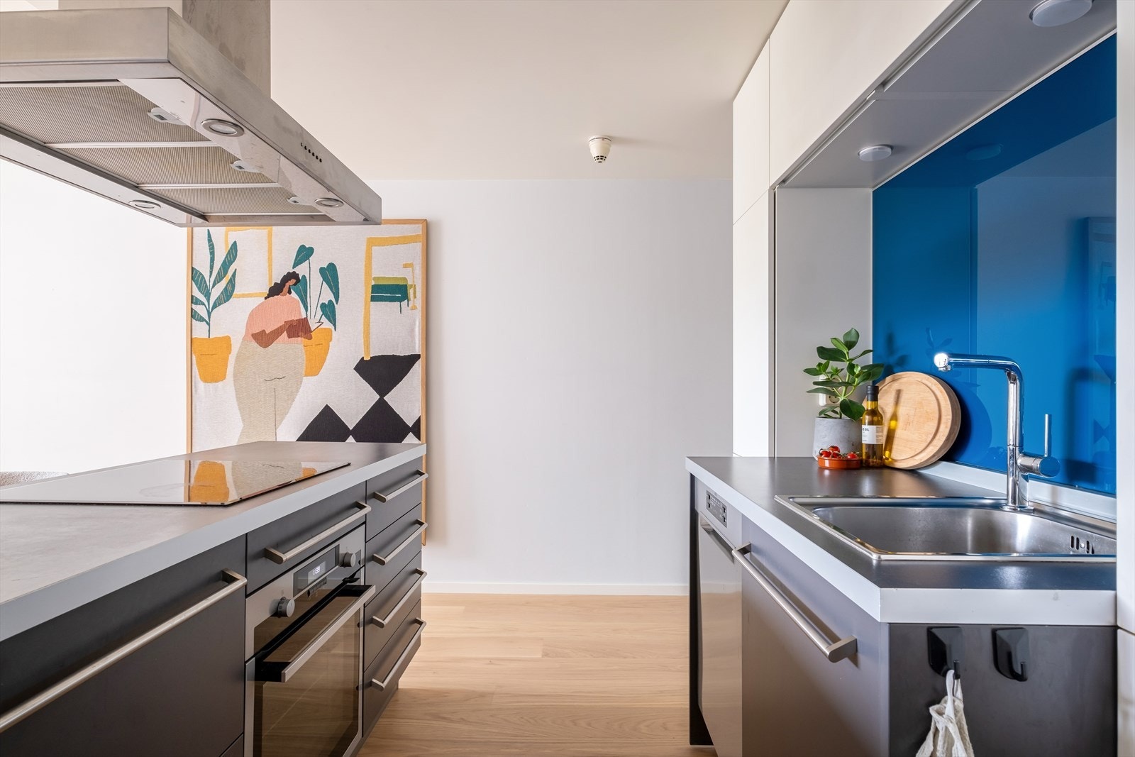 Av hvitevarer er det integrert induksjonstopp, stekeovn og oppvaskmaskin. Avtrekk over kokeplass. Galleribilde