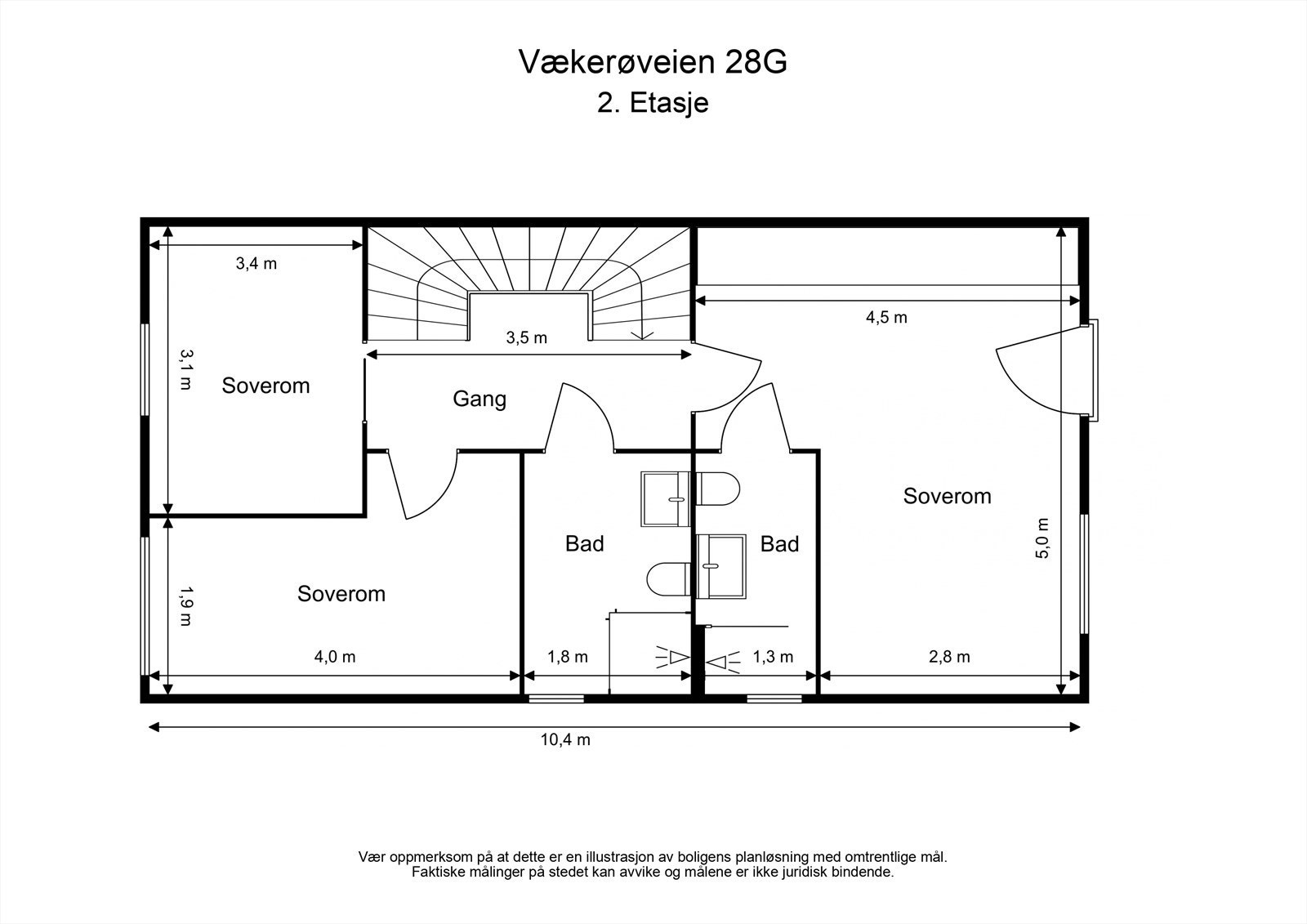 2. etasje - Her har du tre romslige soverom med gode muligheter for oppbevaring, samt to delikate baderom Galleribilde