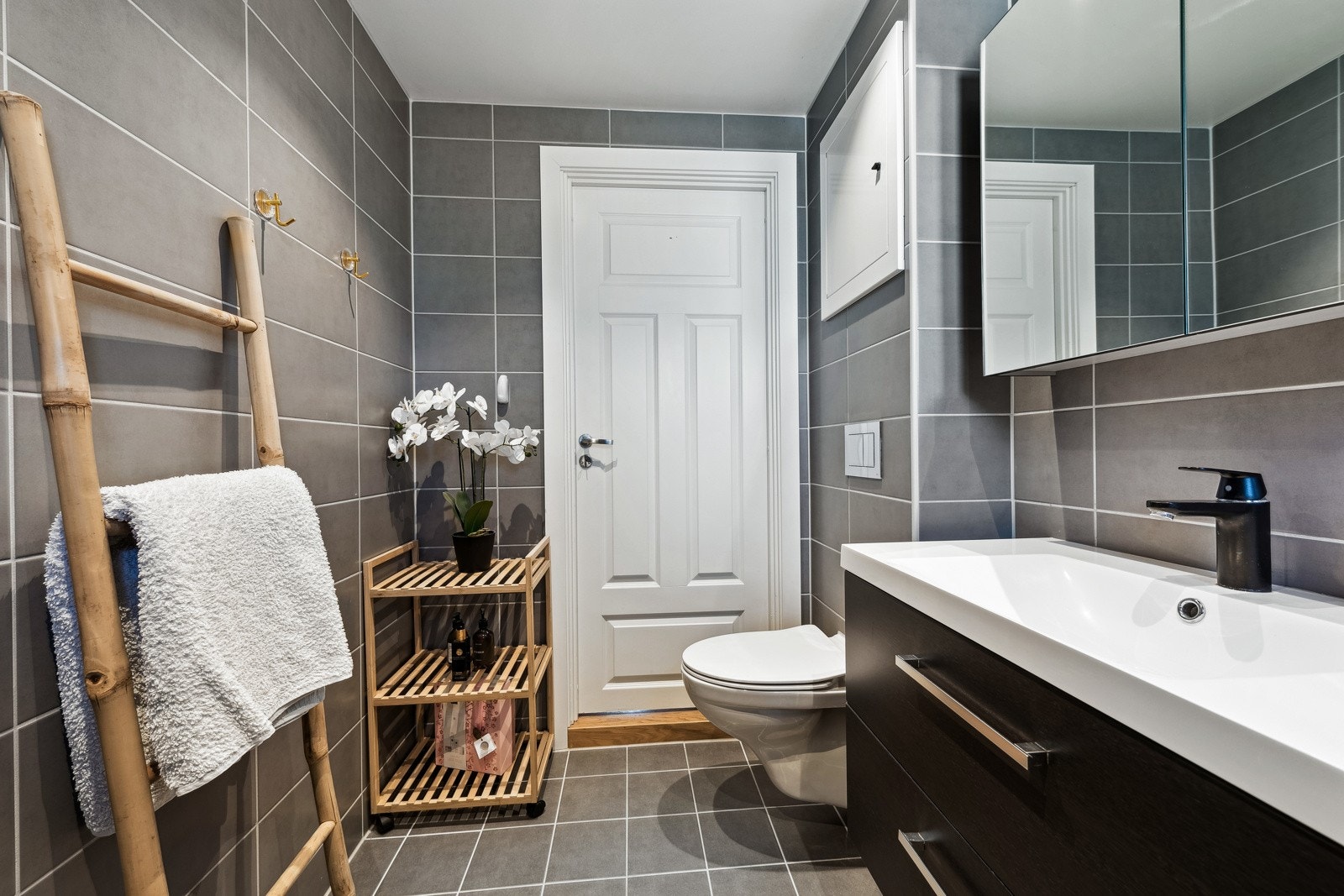 Opplegg for vaskemaskin og dusjhjørne med regnfallsdusj Galleribilde