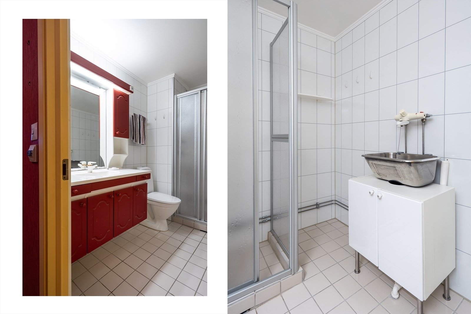 Bad med dusjkabinett og praktiske oppbevaringsløsninger. Galleribilde