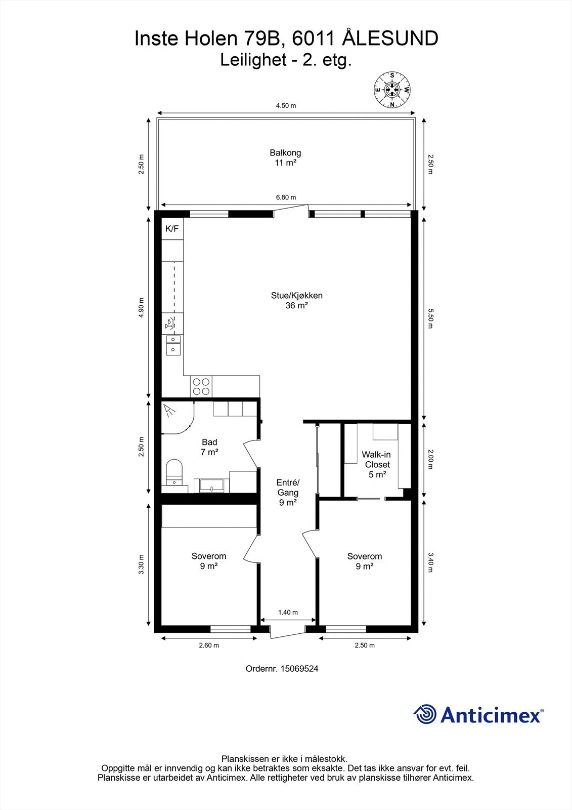 Plantegning med mål - 2D Galleribilde